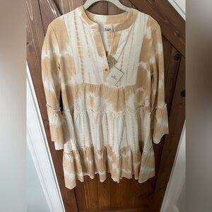 Faherty Cream and Tan Tie Dye Dress: NWT